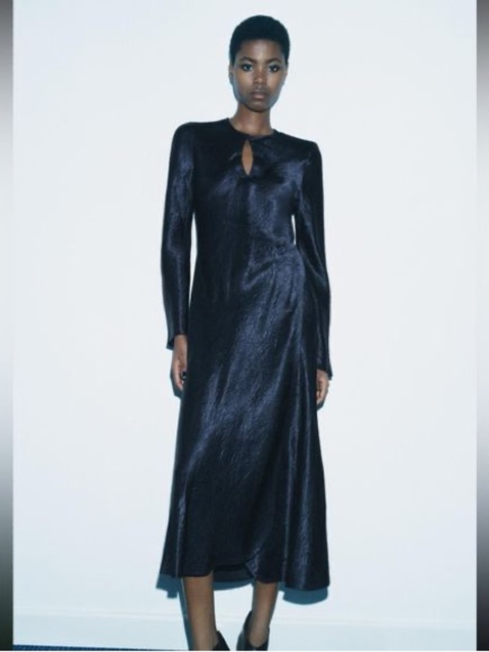 Zara keyhole satin long wrap midi blue dress with ties  sz.L